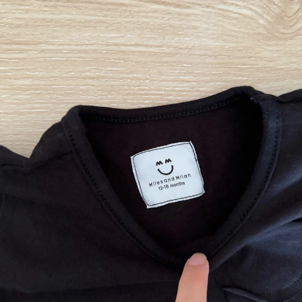Miles and Milan 12-18 Months Everyday Double Pocket Tee Black Made in USA Cotton